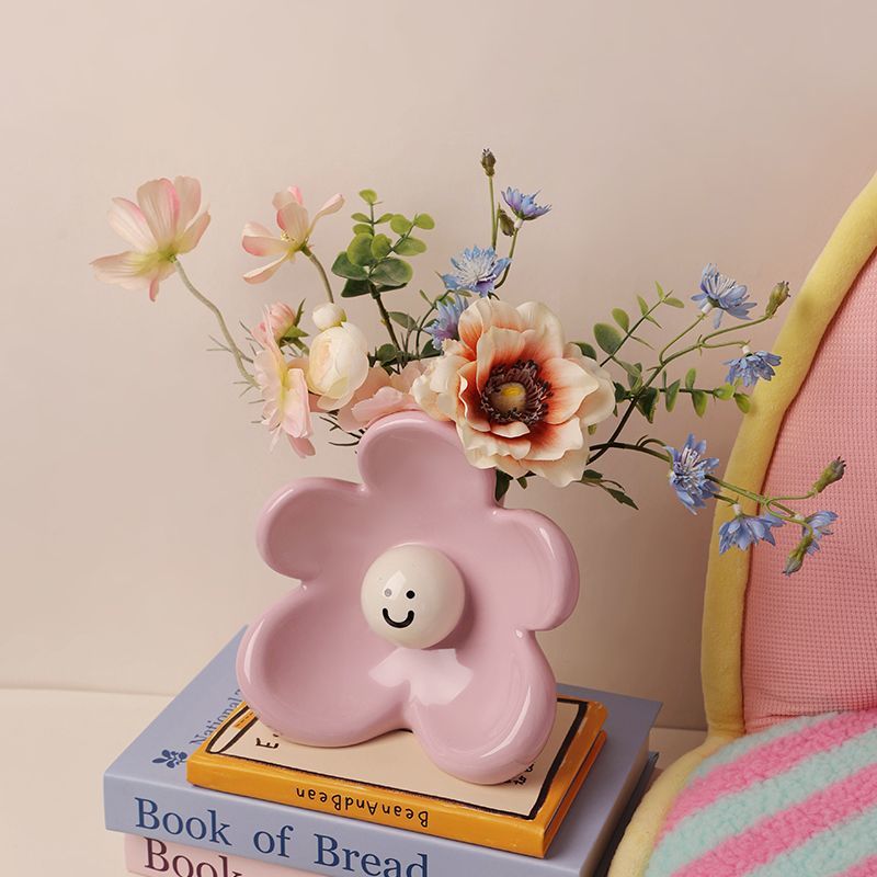 Desktop Flower Smiley Ceramic Vase