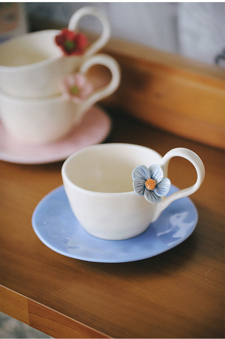 Fresh flower ceramic mugs and saucers