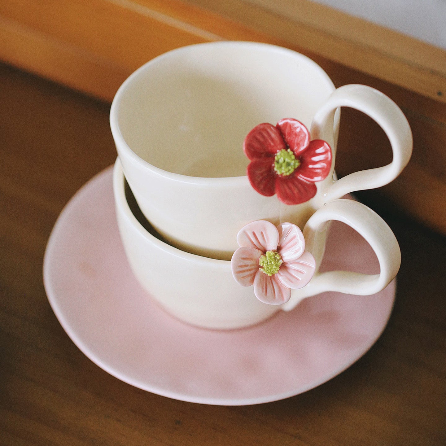 Fresh flower ceramic mugs and saucers