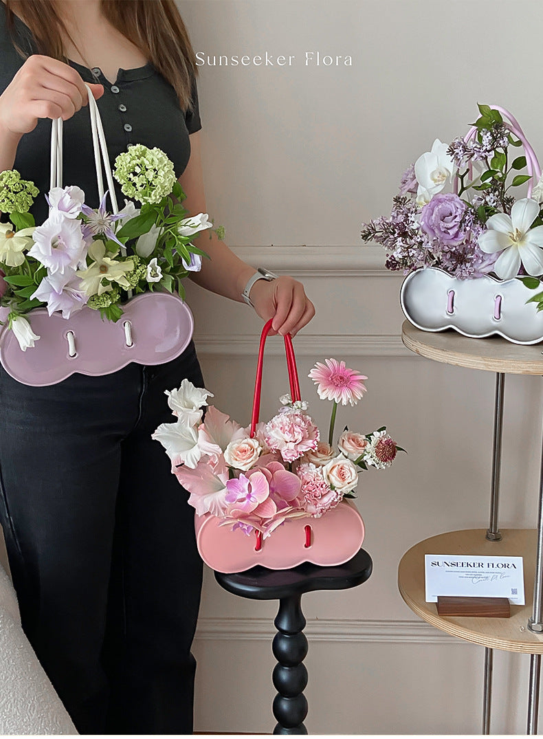 Ceramic Handheld Flower Basket Bag Vase