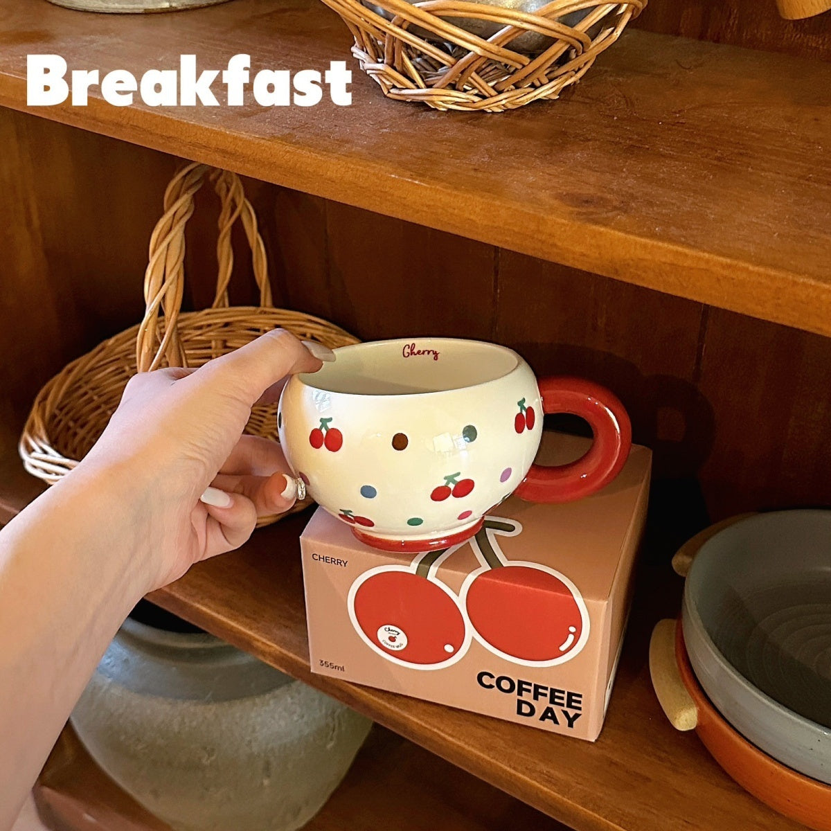 Cherry Plump Cute Round Ceramic Cup