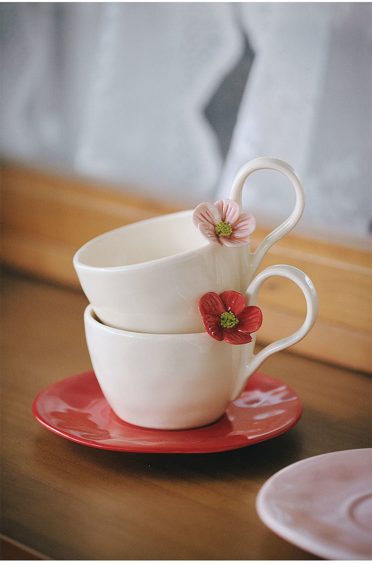 Fresh flower ceramic mugs and saucers