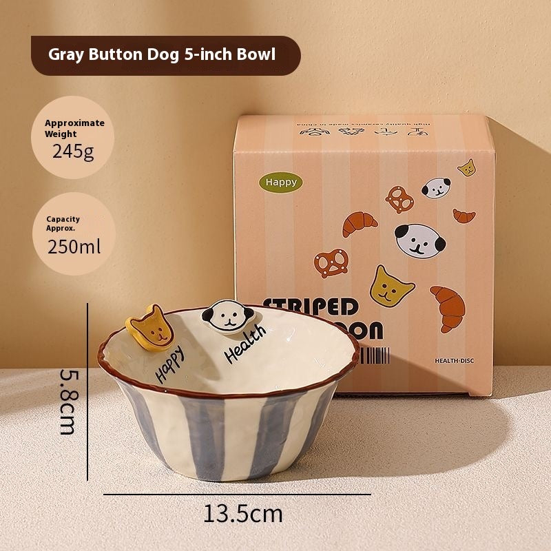 Handmade animal-shaped button ceramic bowl with colorful stripes