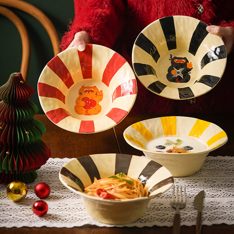 Colorful striped cat salad bowl