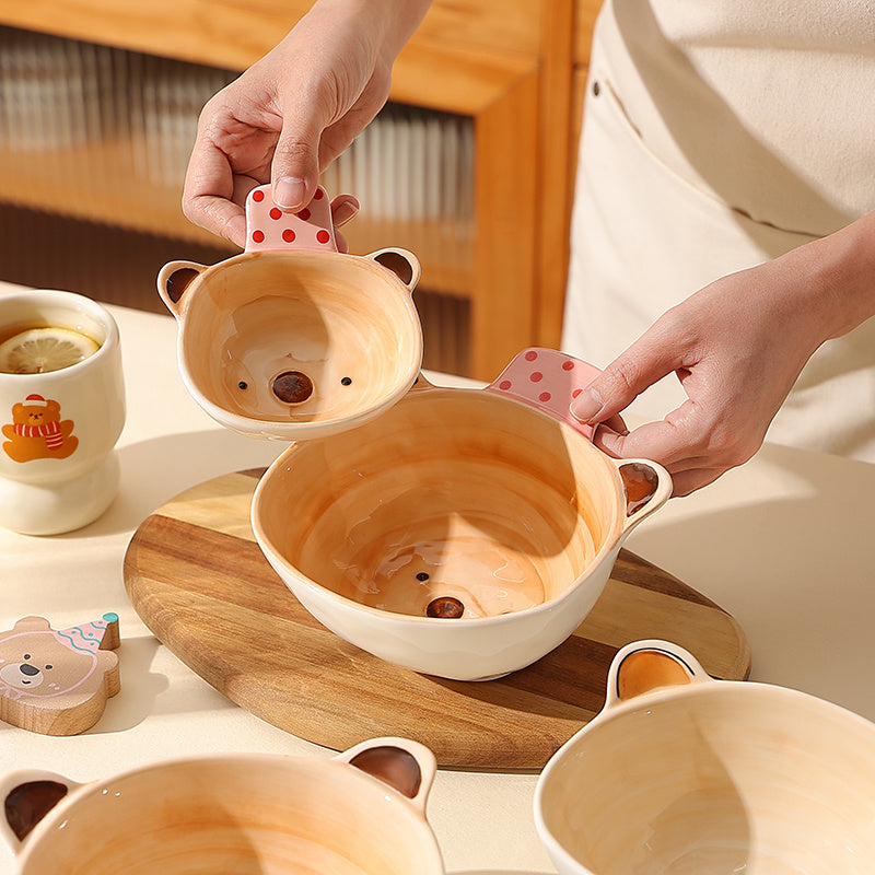 Hand-painted bear ceramic bowl