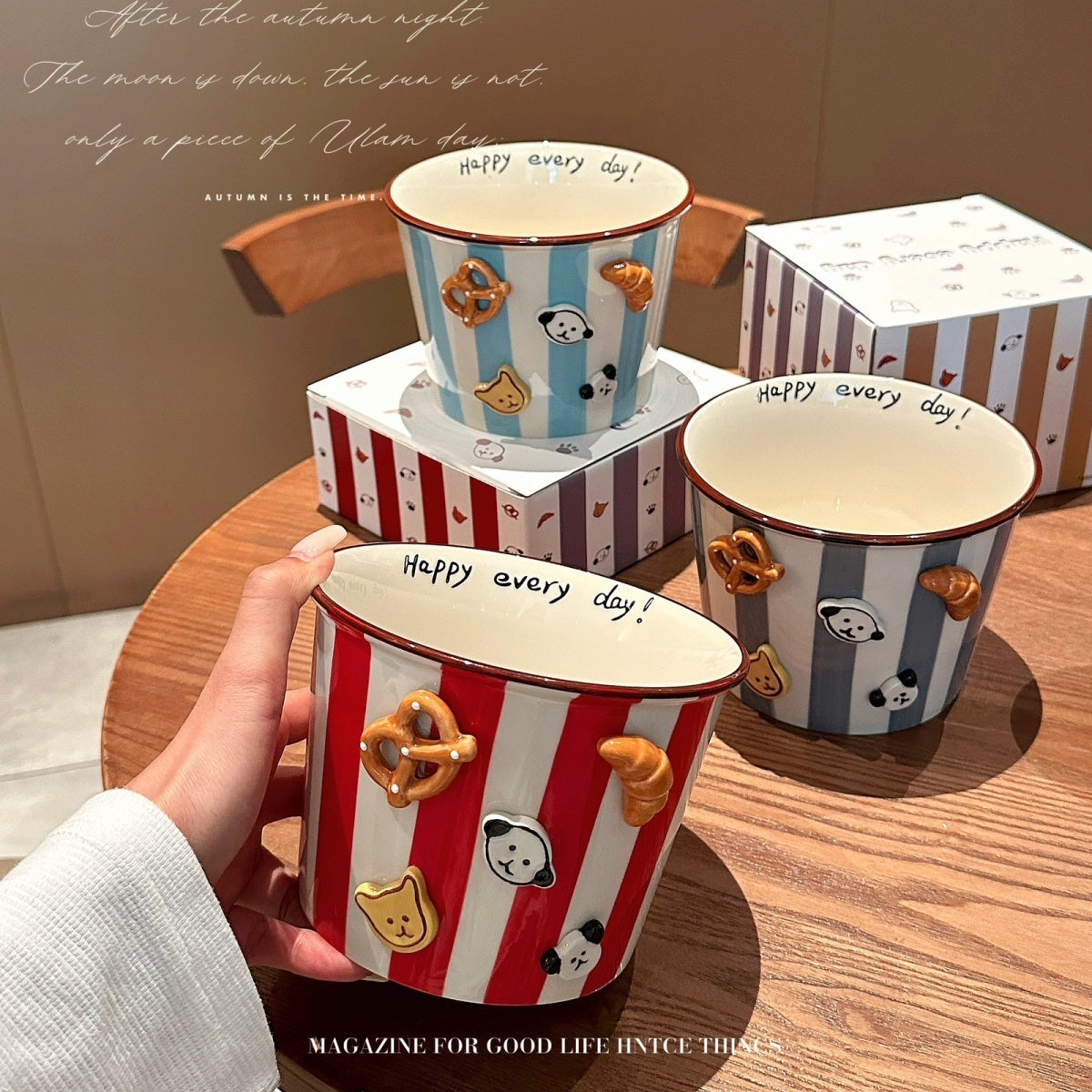 Striped button puppy French fries bowl