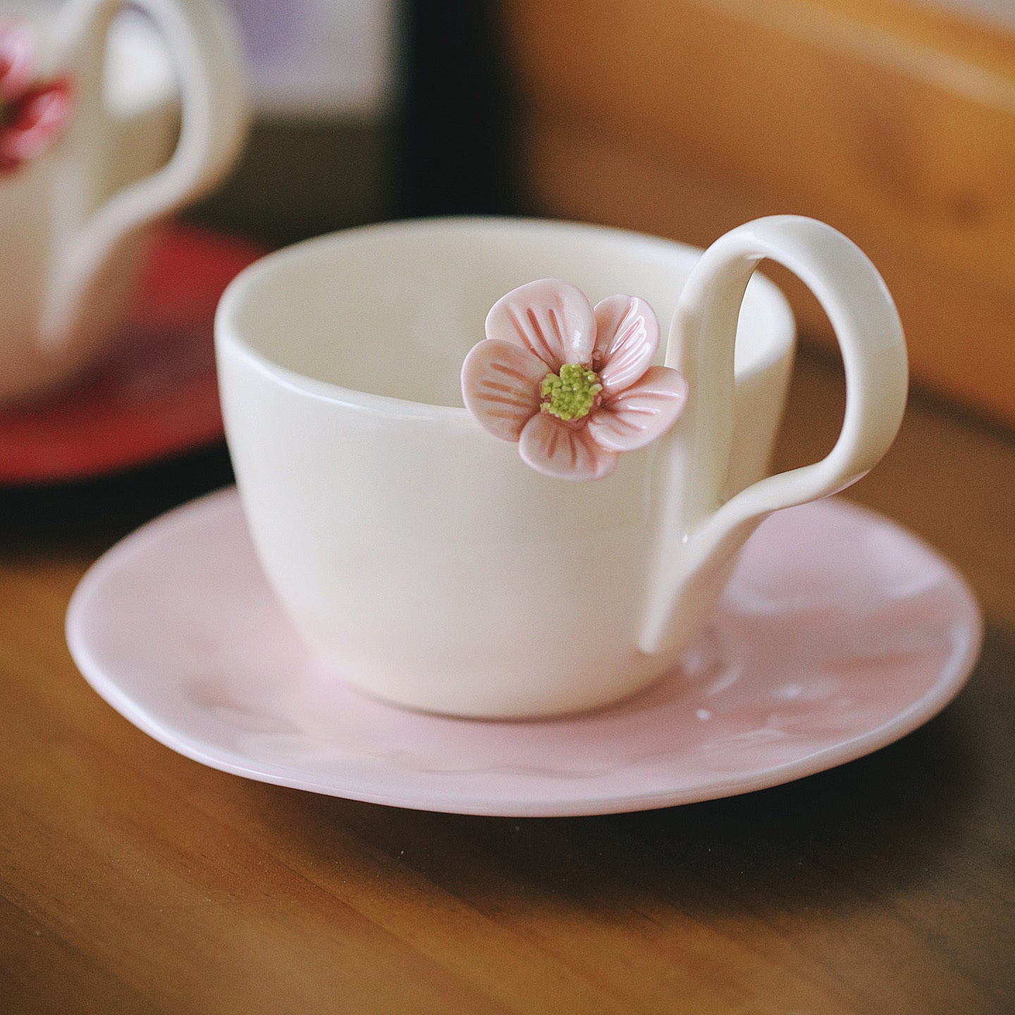 Fresh flower ceramic mugs and saucers