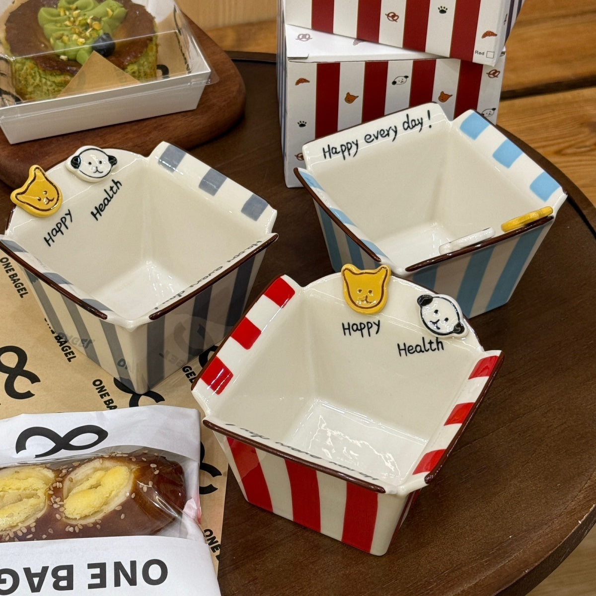 Button Puppy Underglaze Ceramic Popcorn Bowl Snack Bowl