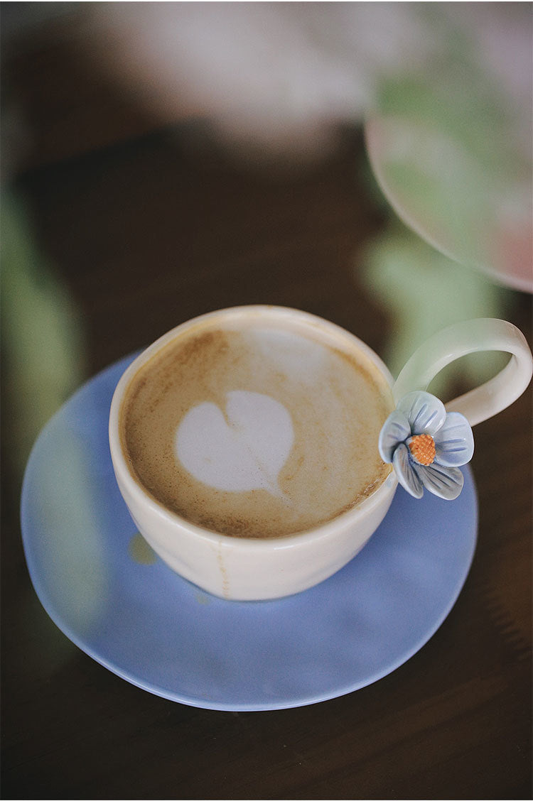 Fresh flower ceramic mugs and saucers