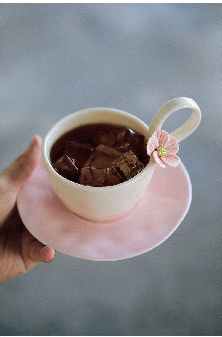 Fresh flower ceramic mugs and saucers
