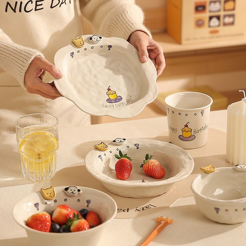 Happy birthday Button Dog Ceramic bowl