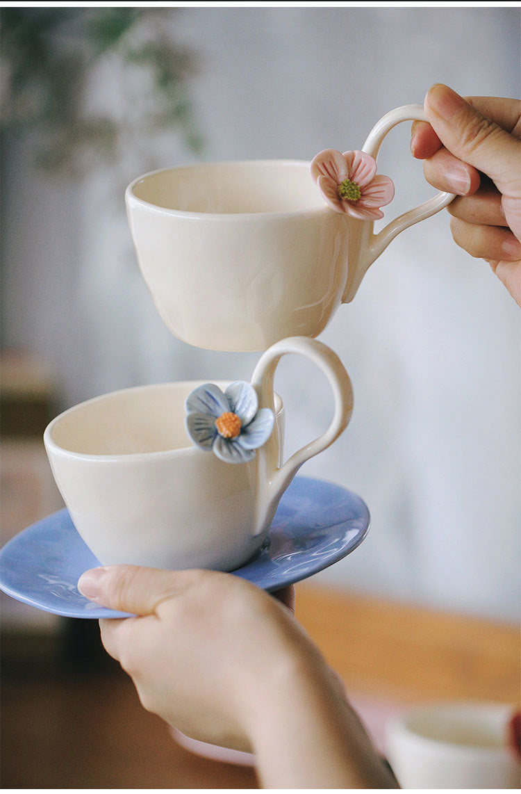 Fresh flower ceramic mugs and saucers