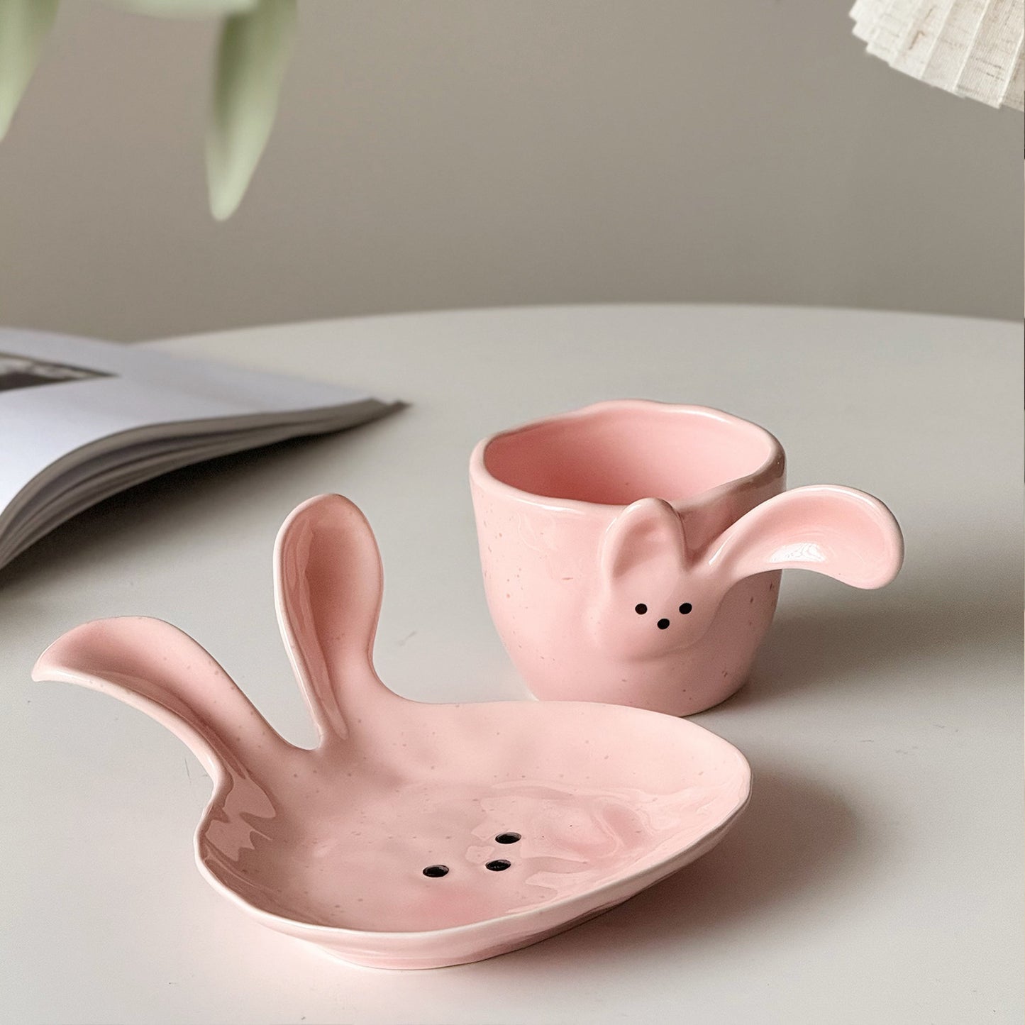 Handmade 3D rabbit mugs and plates