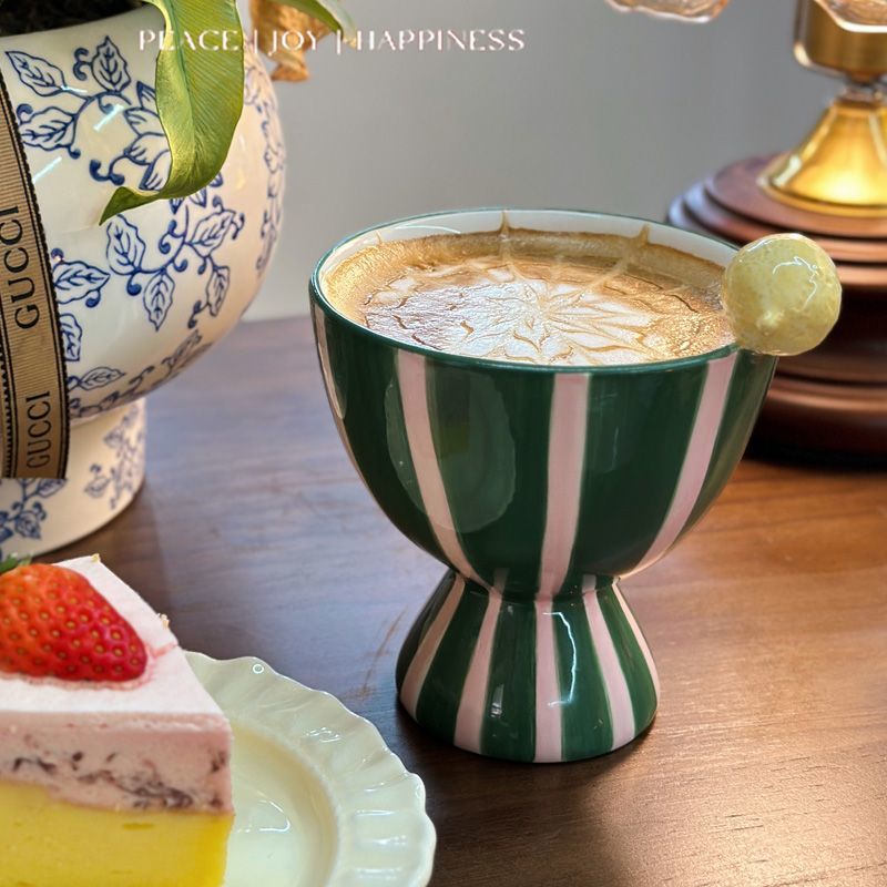 Handmade strawberry and lemon high-footed ceramic cup