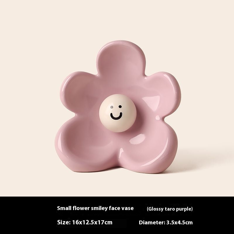 Desktop Flower Smiley Ceramic Vase