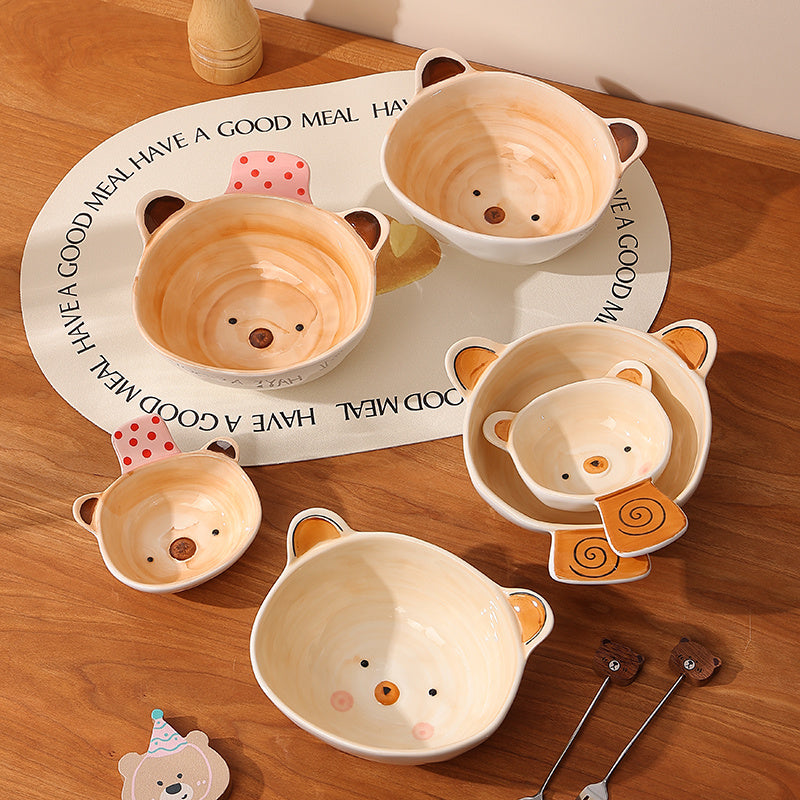 Hand-painted bear ceramic bowl