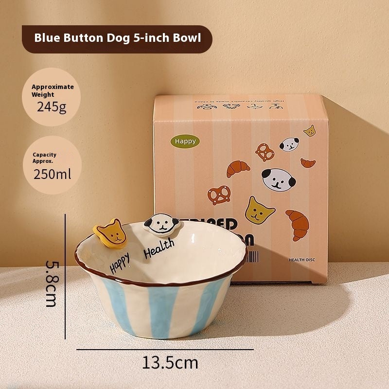 Handmade animal-shaped button ceramic bowl with colorful stripes