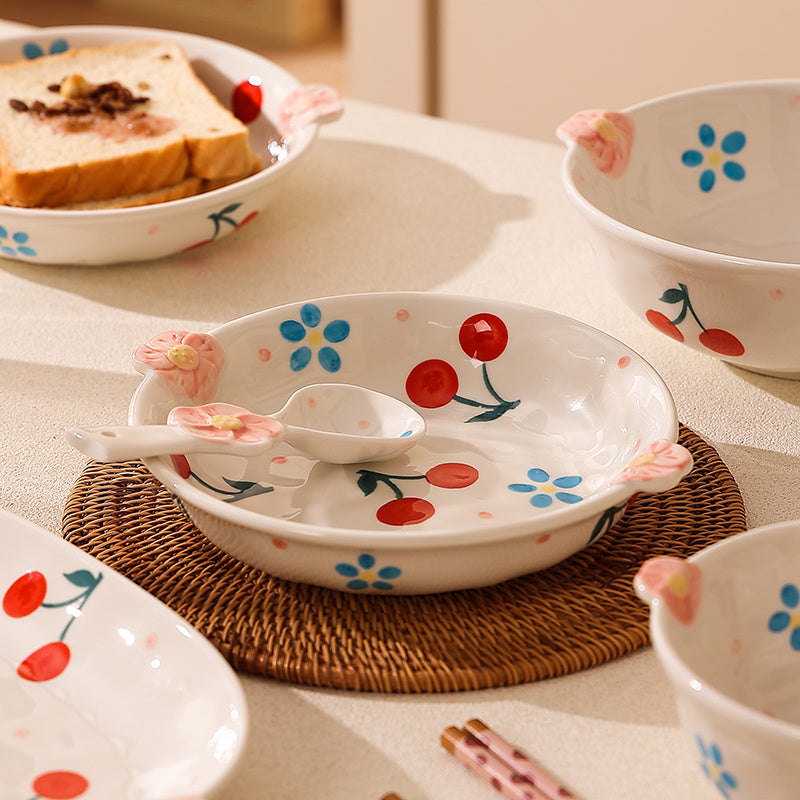 Sakura and cherry ceramic tableware