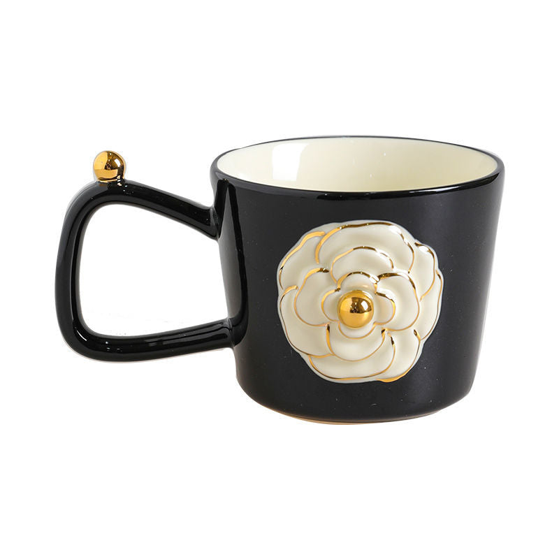 Romantic three-dimensional camellia ceramic mug