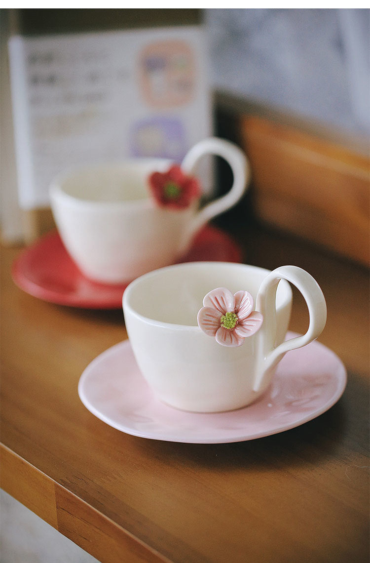 Fresh flower ceramic mugs and saucers