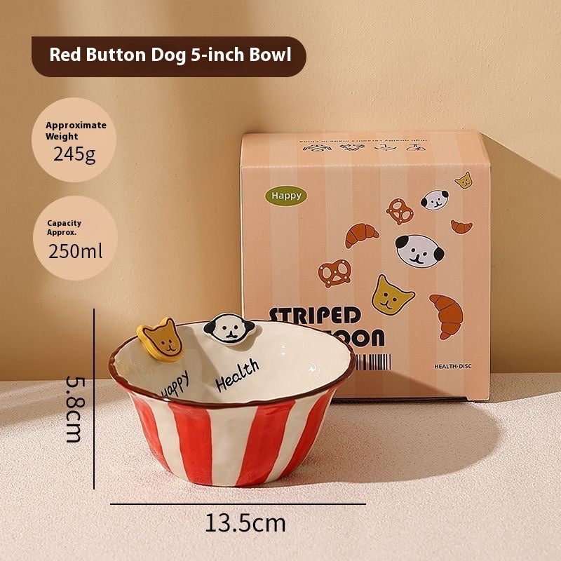 Handmade animal-shaped button ceramic bowl with colorful stripes