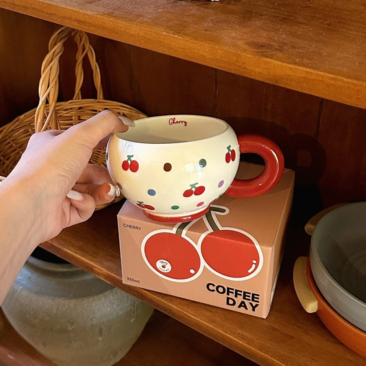 Cherry Plump Cute Round Ceramic Cup