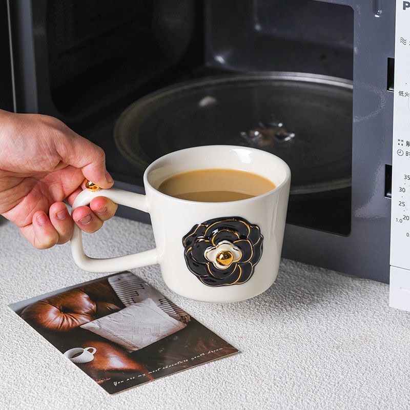 Romantic three-dimensional camellia ceramic mug