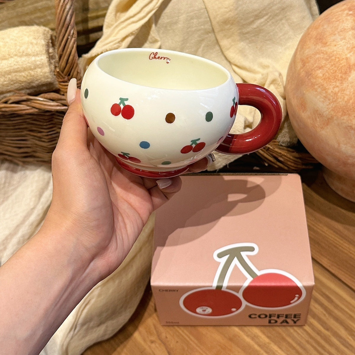 Cherry Plump Cute Round Ceramic Cup