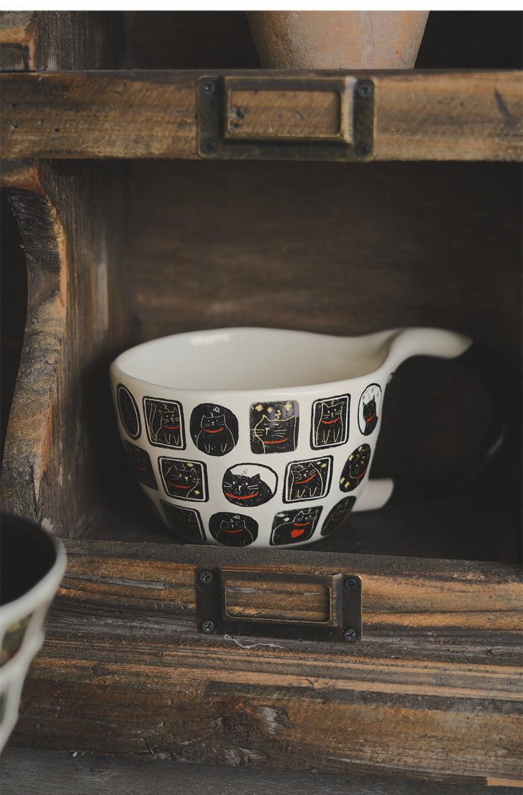 Handcrafted black cat ceramic mug