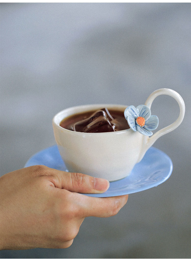 Fresh flower ceramic mugs and saucers