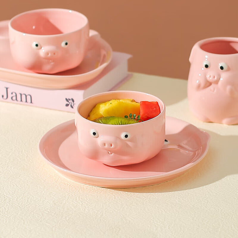 Pink pig ceramic tableware