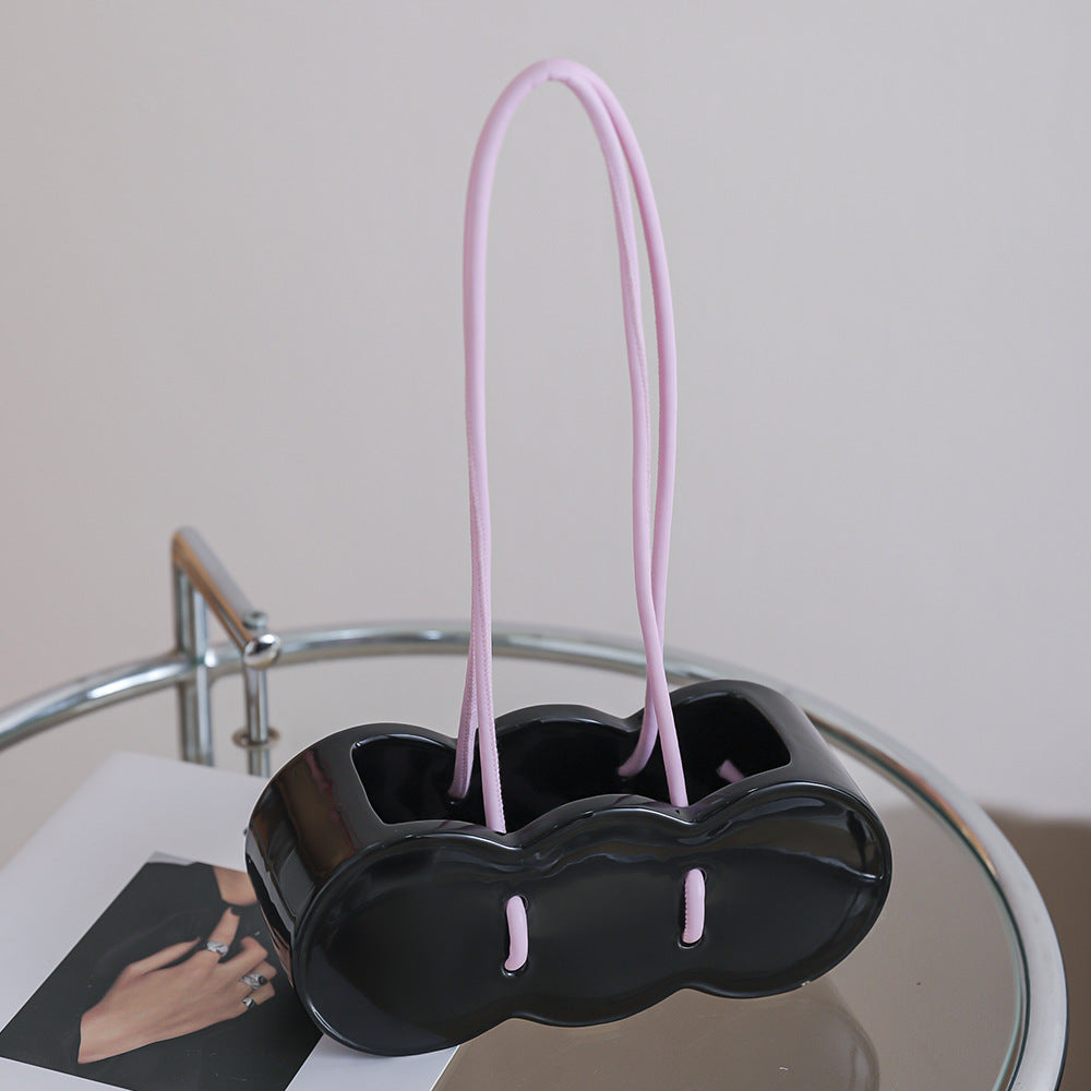 Ceramic Handheld Flower Basket Bag Vase
