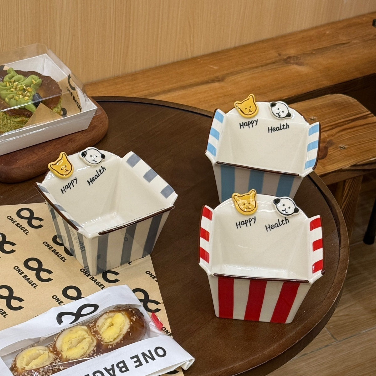 Button Puppy Underglaze Ceramic Popcorn Bowl Snack Bowl