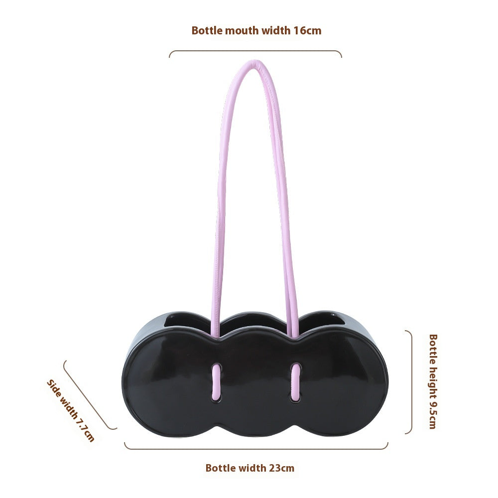 Ceramic Handheld Flower Basket Bag Vase