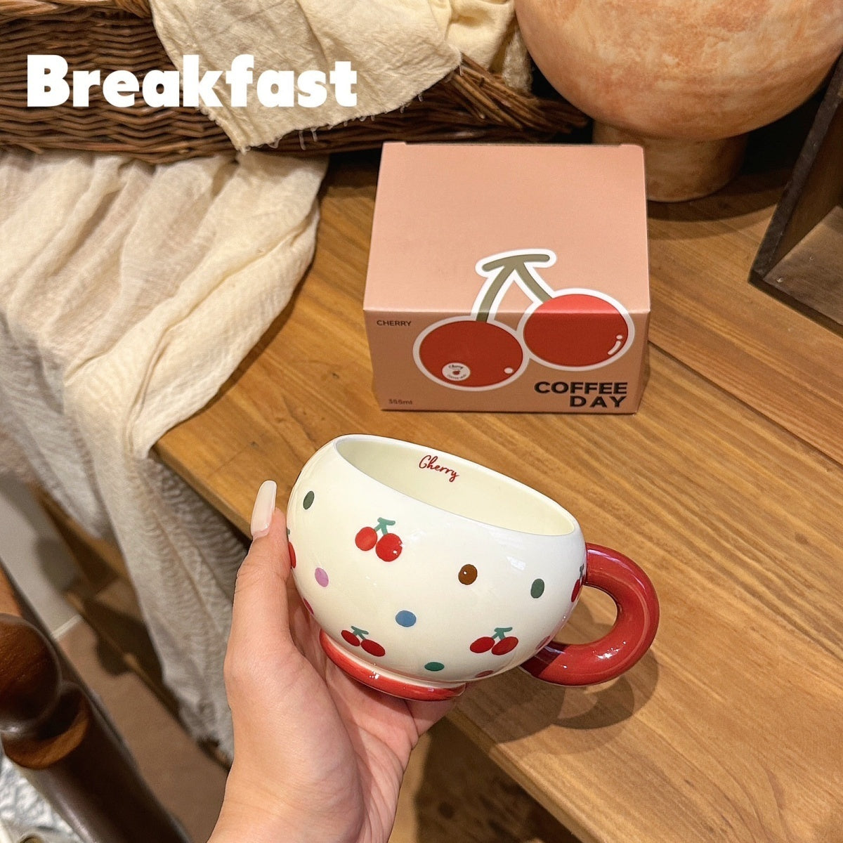 Cherry Plump Cute Round Ceramic Cup