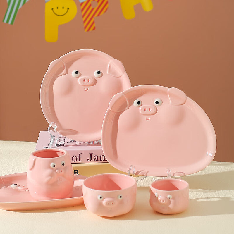 Pink pig ceramic tableware