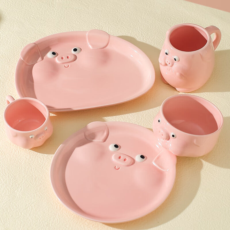 Pink pig ceramic tableware