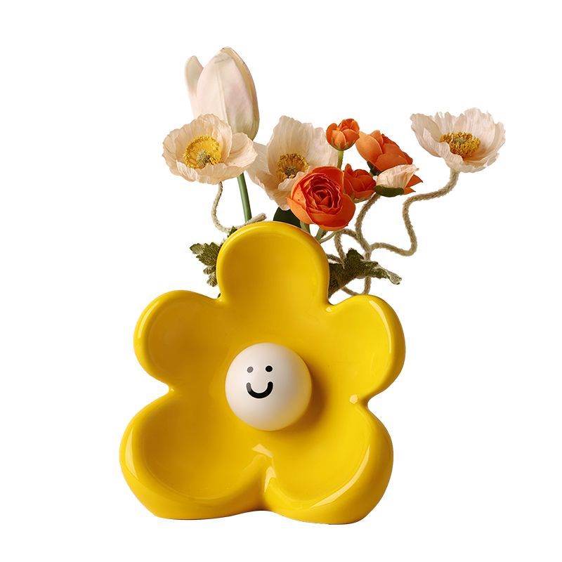 Desktop Flower Smiley Ceramic Vase