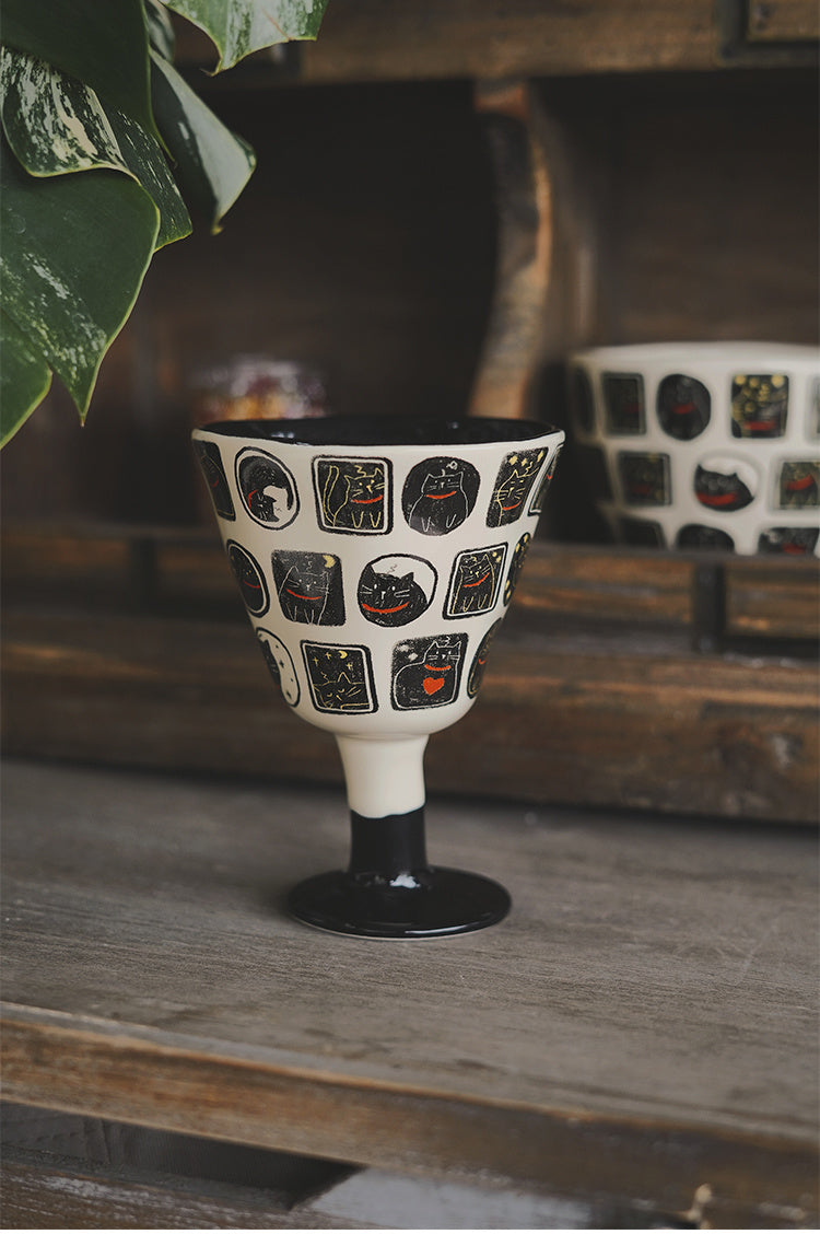 Handcrafted black cat ceramic mug