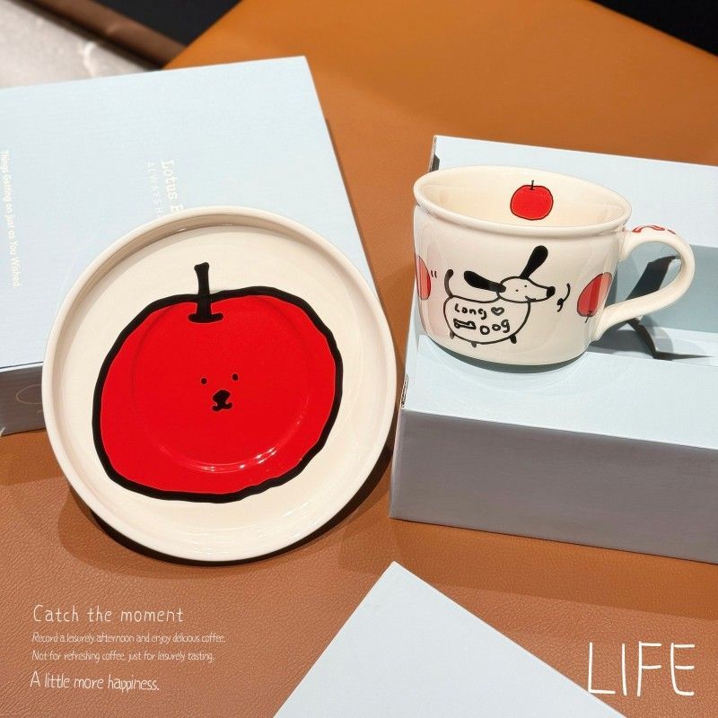 Black Cat Apple Ceramic coffee cups and saucers