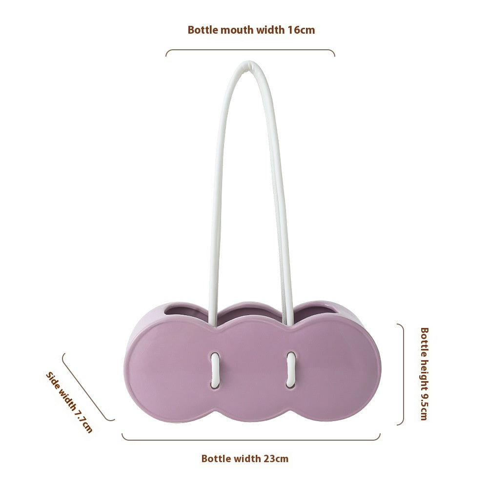 Ceramic Handheld Flower Basket Bag Vase