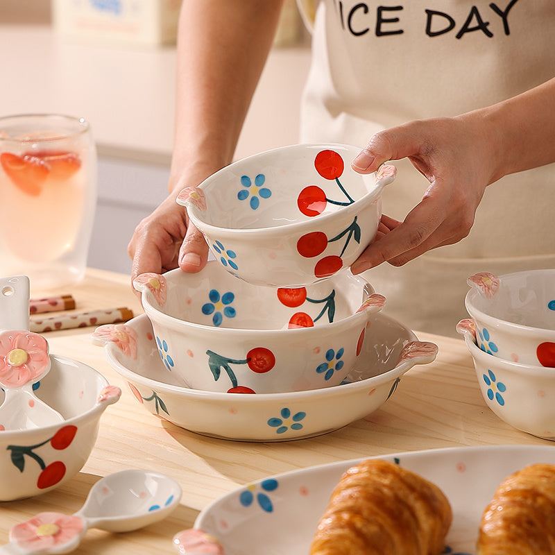Sakura and cherry ceramic tableware