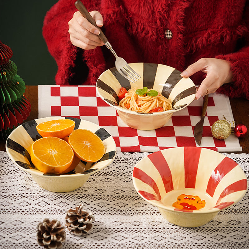Colorful striped cat salad bowl