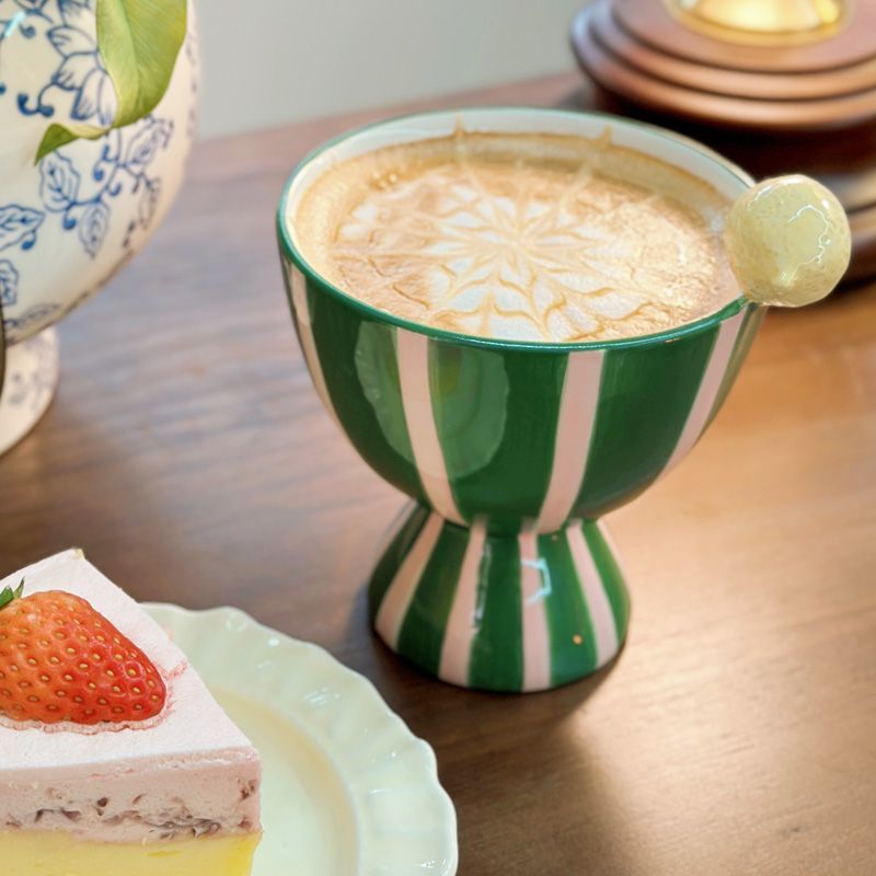 Handmade strawberry and lemon high-footed ceramic cup