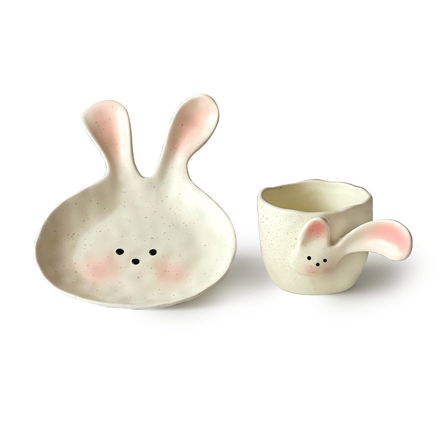 Handmade 3D rabbit mugs and plates