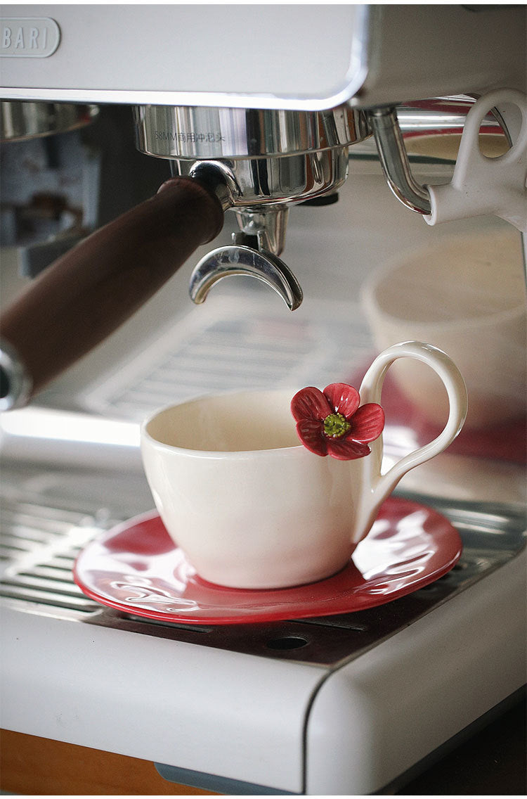 Fresh flower ceramic mugs and saucers