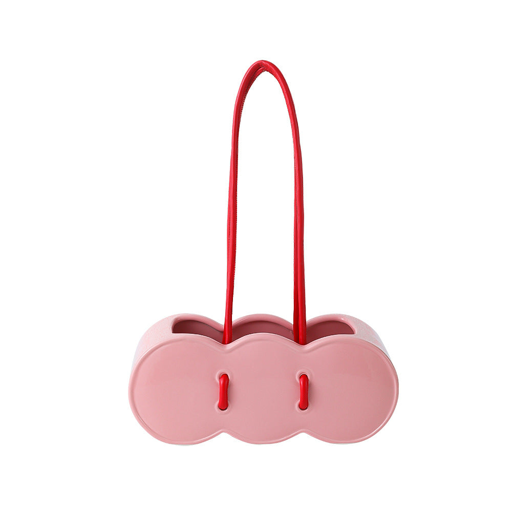Ceramic Handheld Flower Basket Bag Vase