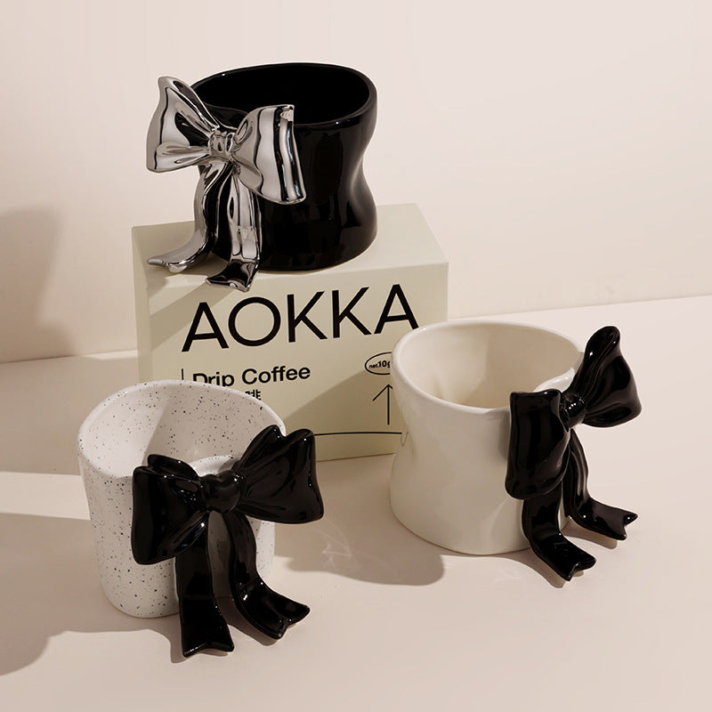 Creative bow ceramic mugs,3D bow mugs, coffee cups