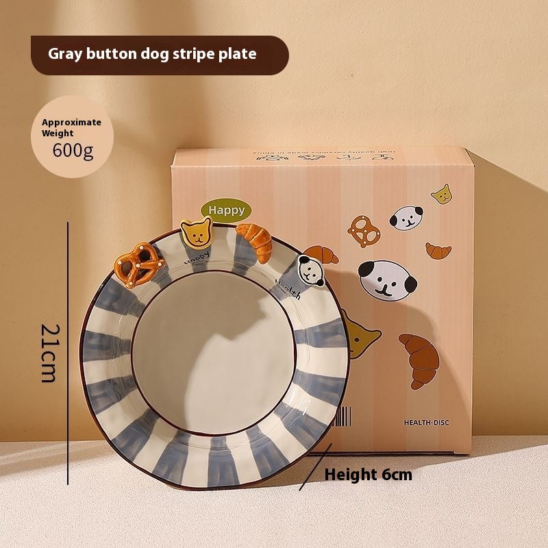 Handmade animal-shaped button ceramic bowl with colorful stripes