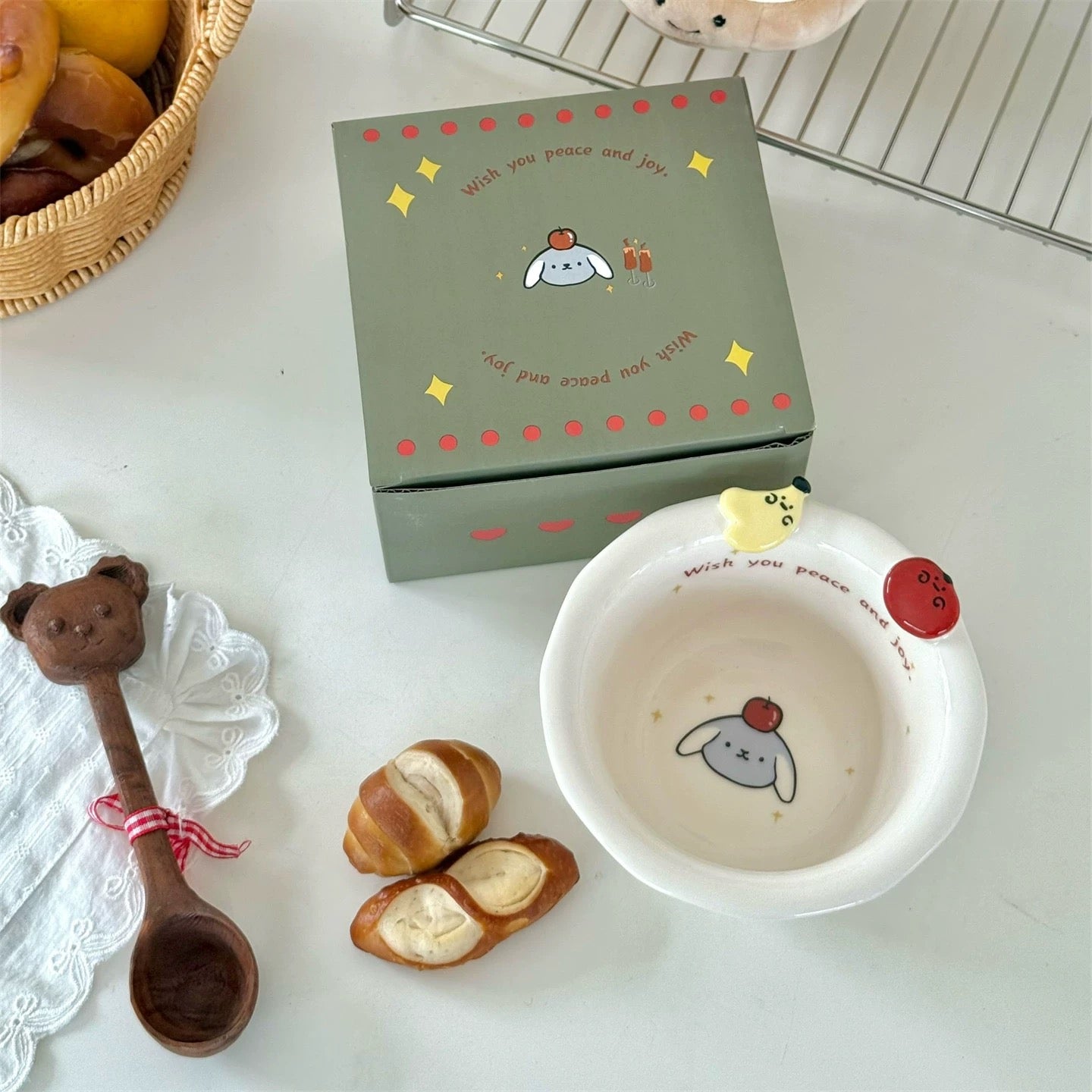 Cartoon Rabbit Button Ceramic Tableware